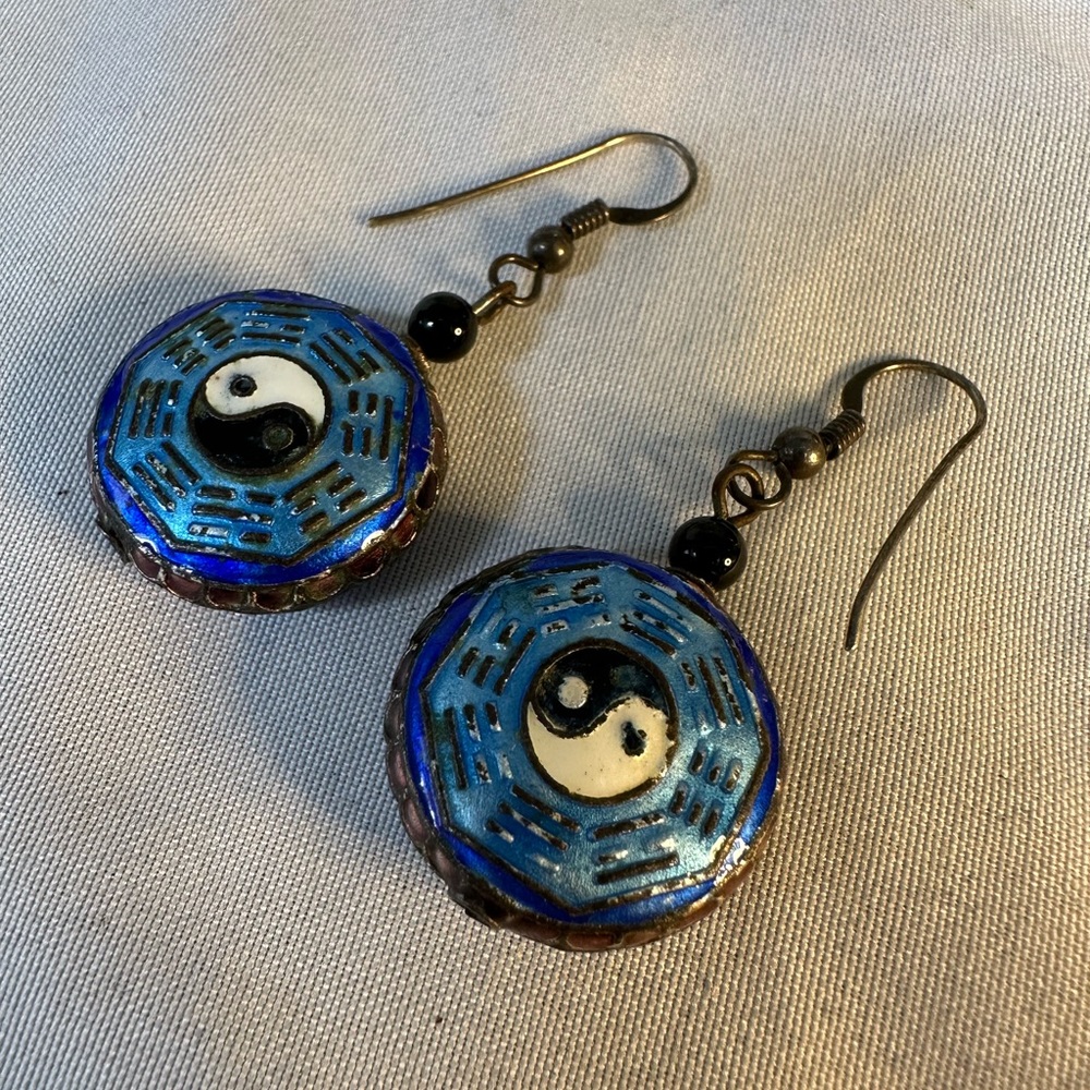 Older Yin Yang metal bead earrings